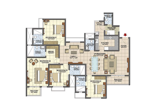 3BHK Floor Plan